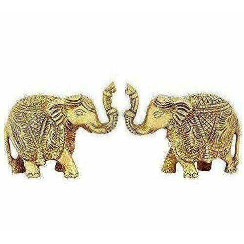 Brass Trunk up Elephant Statues Set of 2 - Showpiece Statue