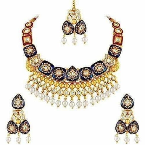Meenakari Work with Gold Plated Choker Style Kundan Necklace Set