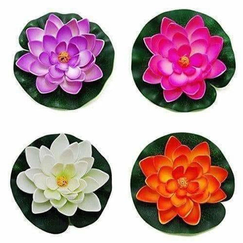 Artificial Plastic Floating Light Pink Lotus and Decorative Flowers Set of 4