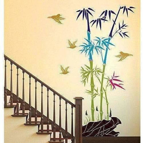 Bamboo Trees with Rocks and Birds Jungle Scenery Wall Sticker