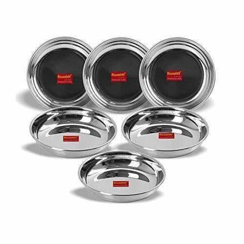Stainless Steel Heavy Gauge Small Halwa Plates with Mirror finish - Set of 6pc