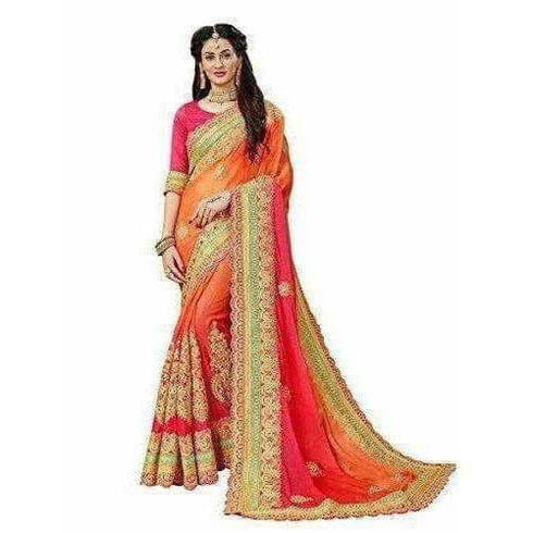 Embroidery Multicoloured Chiffon Saree
