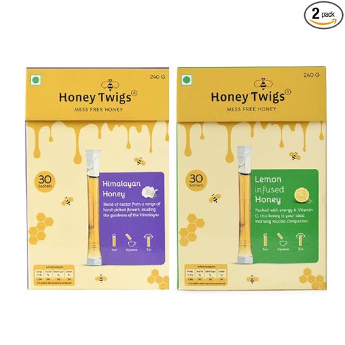 Honey Twigs Natural Honey | Himalayan Multi Floral Honey and Lemon Honey 240g