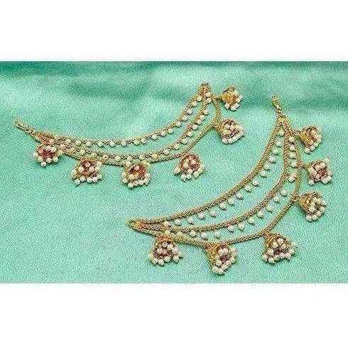 Gold Plated Long Hair Chain with with Small White Beads
