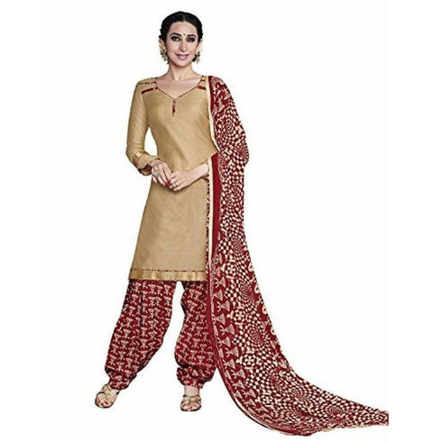 Light Brown Cotton Patiala Style Unstitched Dress Material