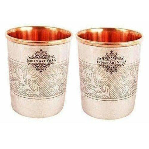 Embossed Design Steel Copper Glass Tumbler