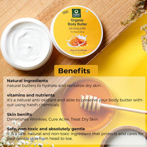 Organic Harvest Organic Body Butter Cream With Honey & Milk For Face And Body