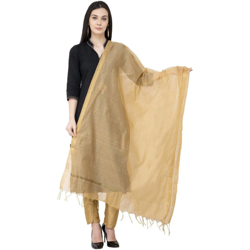 A R Silk Chanderi Piping Regular Dupatta Golden Color Dupatta