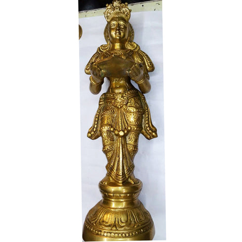 Indian Lady Holding Lamp Diya Brass