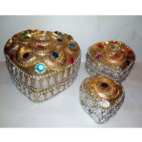 Metal Haldi Kumkum Boxes Set Of 3