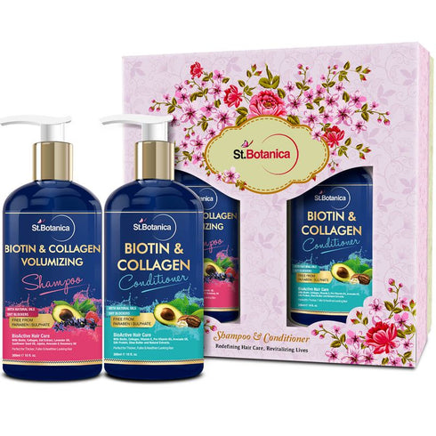 St Botanica Biotin and Collagen Volumizing Hair Shampoo | Conditioner 300ml Kit