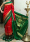 Ikkat Designer Red Color Saree