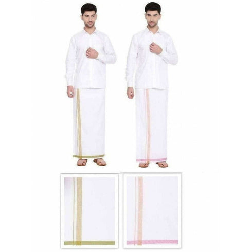 Ramraj 2Way Dhoti Jari Border Pink and Green