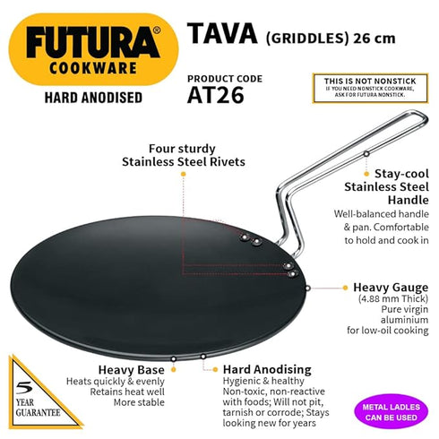 Hawkins Futura Hard Anodised Tava Griddles 26 cm Diameter (AT26)