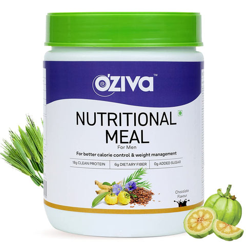 OZiva Nutritional Meal for Men High in Protein with Ayurvedic Herbs for Weight Management Chocolate 500g