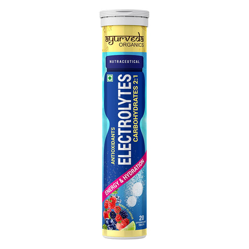 Ayurveda Organics Electrolyte Hydration and Energy Sports Drink 20 Effervescent Tablets Berry Flavour 60g