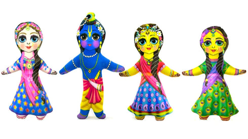 Radha Krishna and 2 GOPIES Soft Toys, Krishna Bhakti Store - 350gms