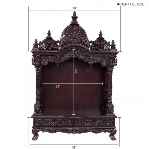 Antique Rose Wood Carved Pooja Temple