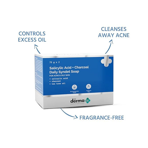 The Derma co Salicylic Acid + Charcoal Daily Syndet Soap with Charcoal & Tea Tree Oil for AcneProne & Oily Skin