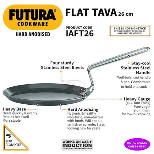 Hawkins Futura Hard Anodised Flat Tava 26 cm Diameter (AFT26)