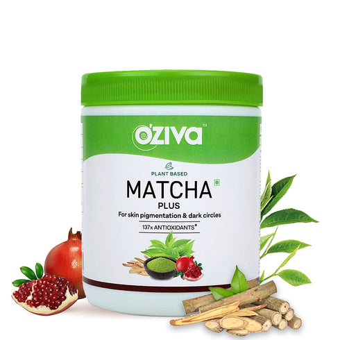 OZiva Plant Based Matcha Plus Servings Organic Japanese Matcha Green Tea Powder with Licorice and Activated Charcoal 50g