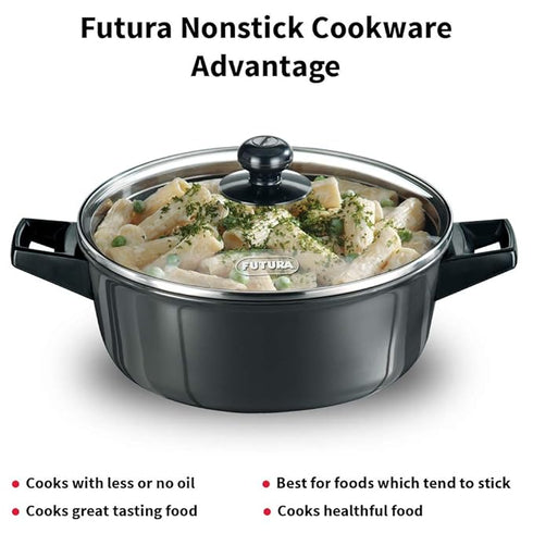 Hawkins Futura Non-stick Cook-n-Serve Bowl with Glass Lid 23 cm Diameter 3 L (NCB30G)