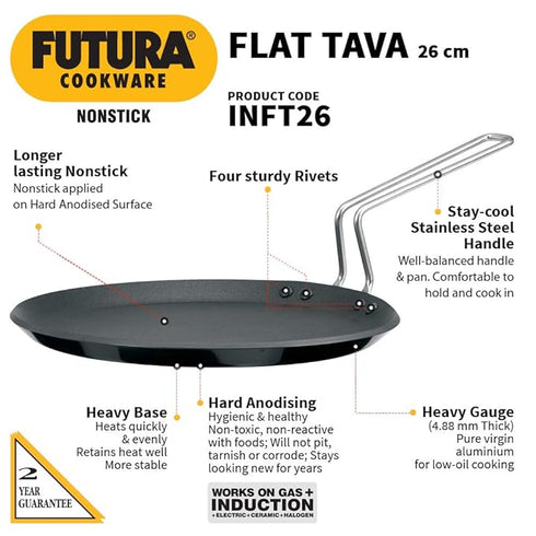 Hawkins Futura Non-stick Flat Tawa 26 cm Diameter (INFT26)