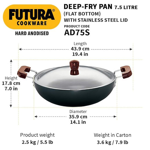 Hawkins Futura Hard Anodised Kadai Deep-Fry Pan with Steel Lid