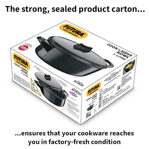 Hawkins Futura Hard Anodised Cook n Serve Bowl Handi 3 L with Lid (ACB30)