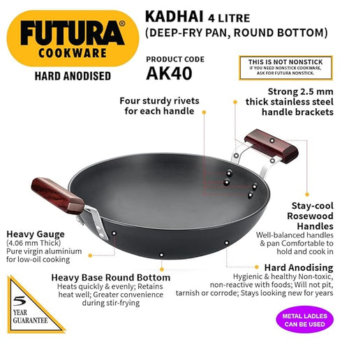 Hawkins Futura Hard Anodised Kadhai 14.5 cm Diameter 4 L (AK40)
