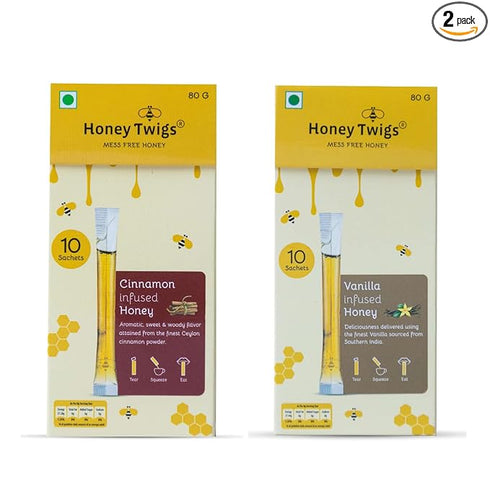 Honey Twigs Natural & Pure Honey | Cinnamon Honey and Vanilla Honey Combo 80g