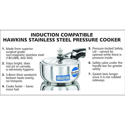 Hawkins Stainless Steel 3 L Induction Bottom Pressure Cooker (HSS3W)