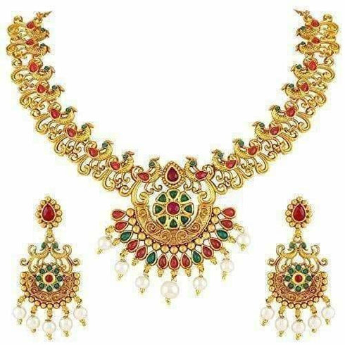 Designer Peacock Gold Plated Necklace Set with Earrings
