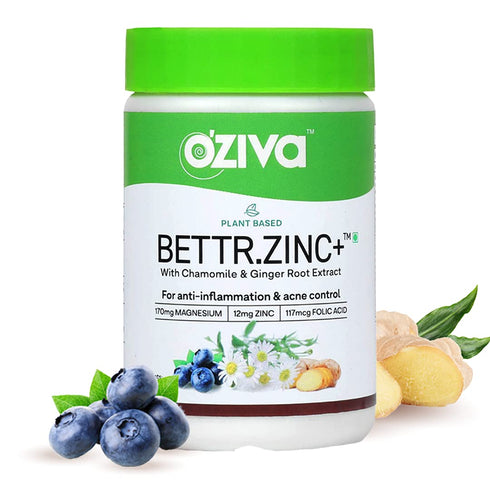 OZiva Plant Based Bettr ZincWith Zinc Magnesium Chamomile and Ginger Root 60 Capsules