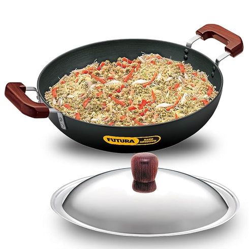 Hawkins Futura Hard Anodised Kadai Deep-Fry Pan with Steel Lid