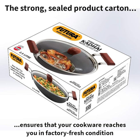 Hawkins Futura Hard Anodised Fish Fry Kadhai 26 cm Diameter 2.5 L with Lid (AFFK25G)