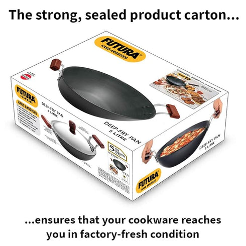 Hawkins Futura Hard Anodised Deep Fry Pan Flat Bottom Kadhai 5 L (AD50)