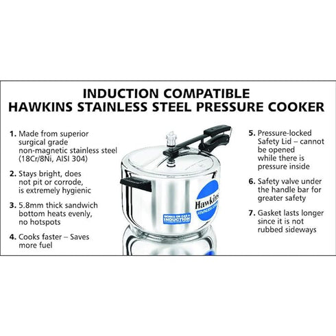 Hawkins Stainless Steel 8 L Induction Bottom Pressure Cooker (HSS80)