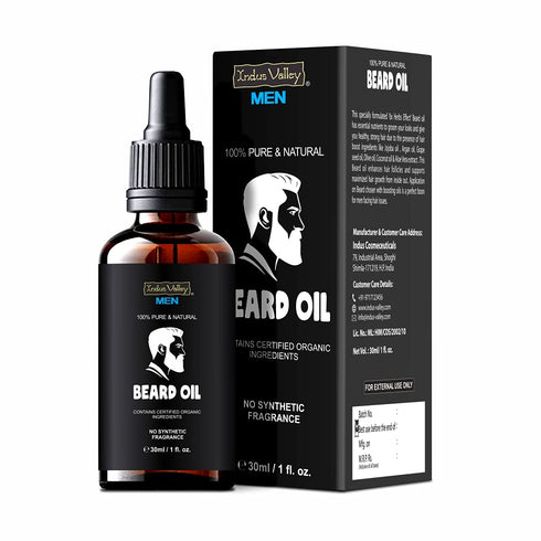 INDUS VALLEY men 100% Pure and Natural Beard Oil, Contains Certified Organic Ingredients 30ml