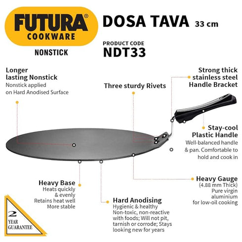 Hawkins Futura Non-stick Dosa Tava 33 cm Diameter (NDT33)