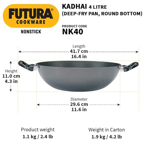 Hawkins Futura Non-stick Kadhai 30 cm Diameter 4 L (NK40)