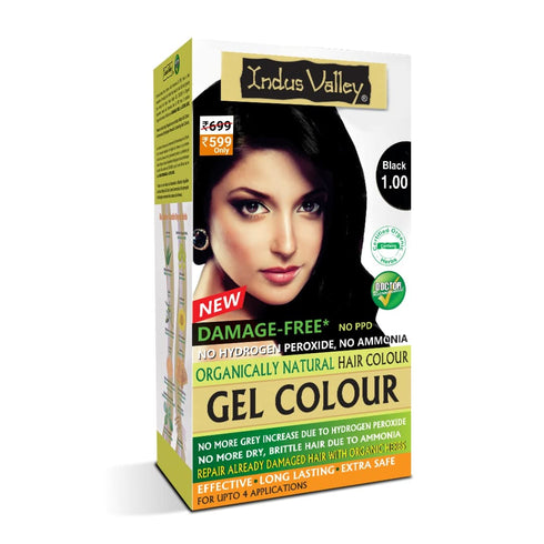 INDUS VALLEY Natural Damage Free Gel Colour For Hair Black 20g+200ml