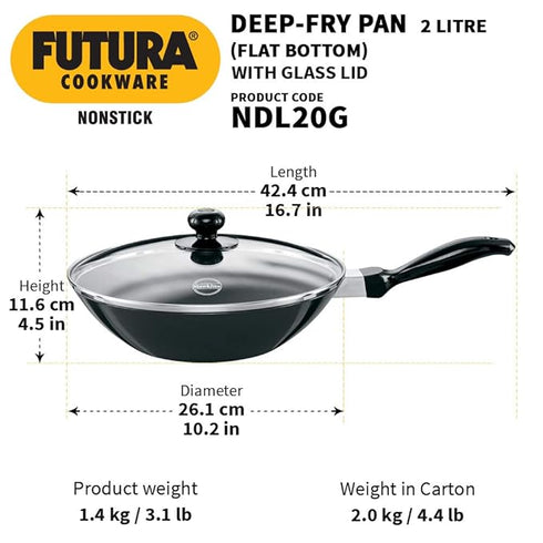 Hawkins Futura Non-Stick Deep Fry Pan with Glass Lid 2 L (NDL20G)