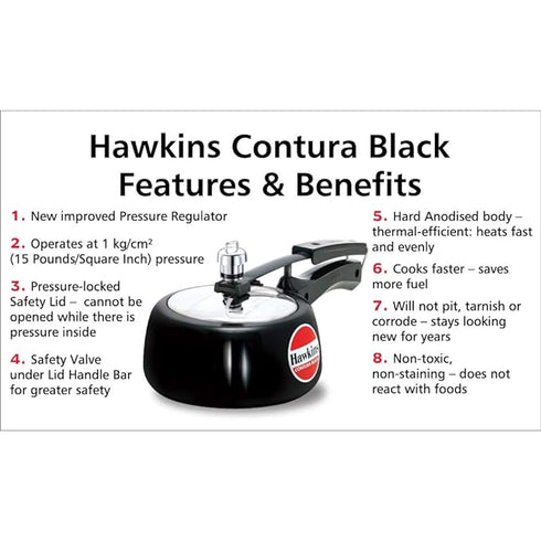 Hawkins Contura Black 1.5 L Pressure Cooker (CB15)