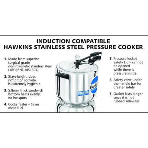 Hawkins Stainless Steel 10 L Induction Bottom Pressure Cooker