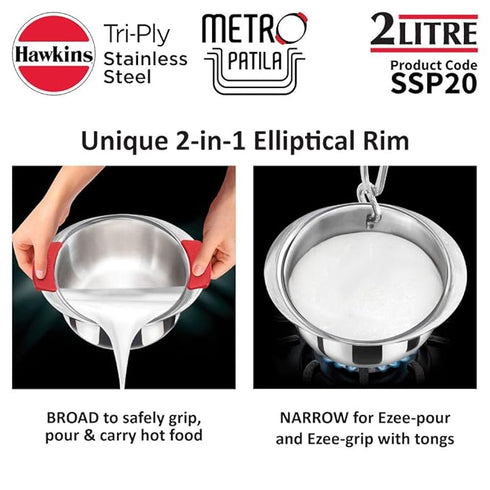 Hawkins Tri-Ply Stainless Steel Induction Metro Patila 2 Litre (SSP20)