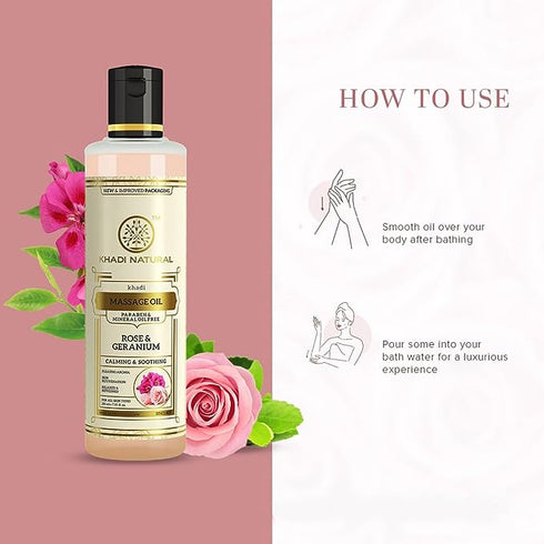 Khadi Herbal Rose & Geranium Massage Oil 210 ml