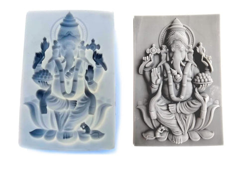 Hindu god Ganesha Lotus Sitting Hindu Festive Idol Sculpture Decoration Worship Silicone Pattern Moulds 500GMS