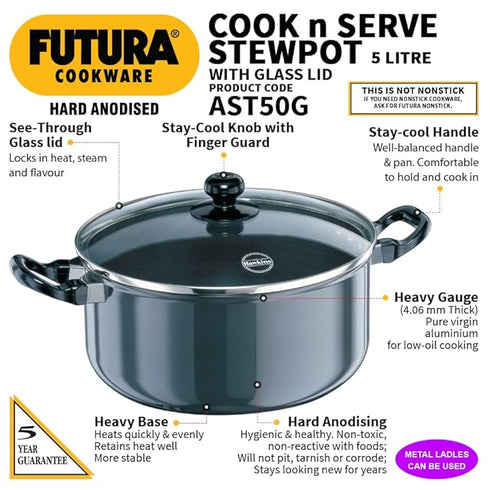 Hawkins Futura Hard Anodized Stewpot 24 cm Diameter 5 L with Lid (AST50G)