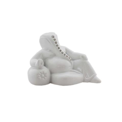 White Ganesh Statue In A Sleeping Posture For Car Decor